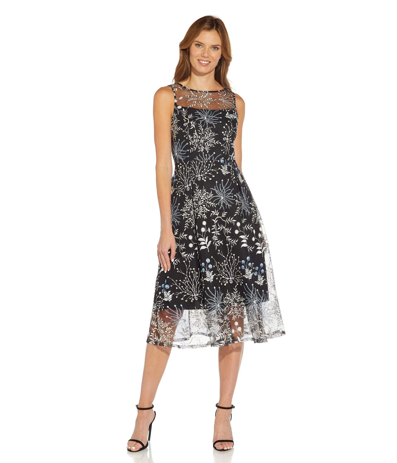 

Платье Adrianna Papell, Embroidered Midi Fit-and-Flare Cocktail Dress