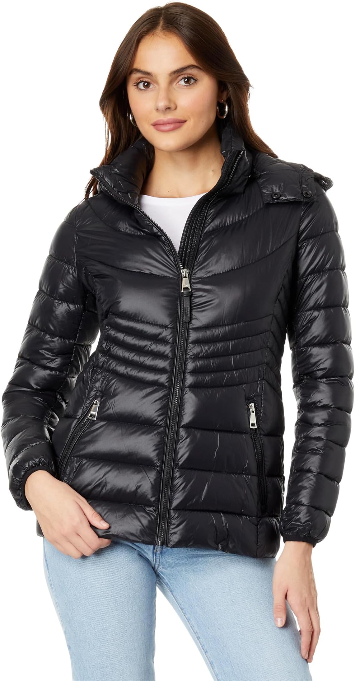 Короткая складная куртка с капюшоном DKNY, черный куртка короткая с капюшоном power s черный