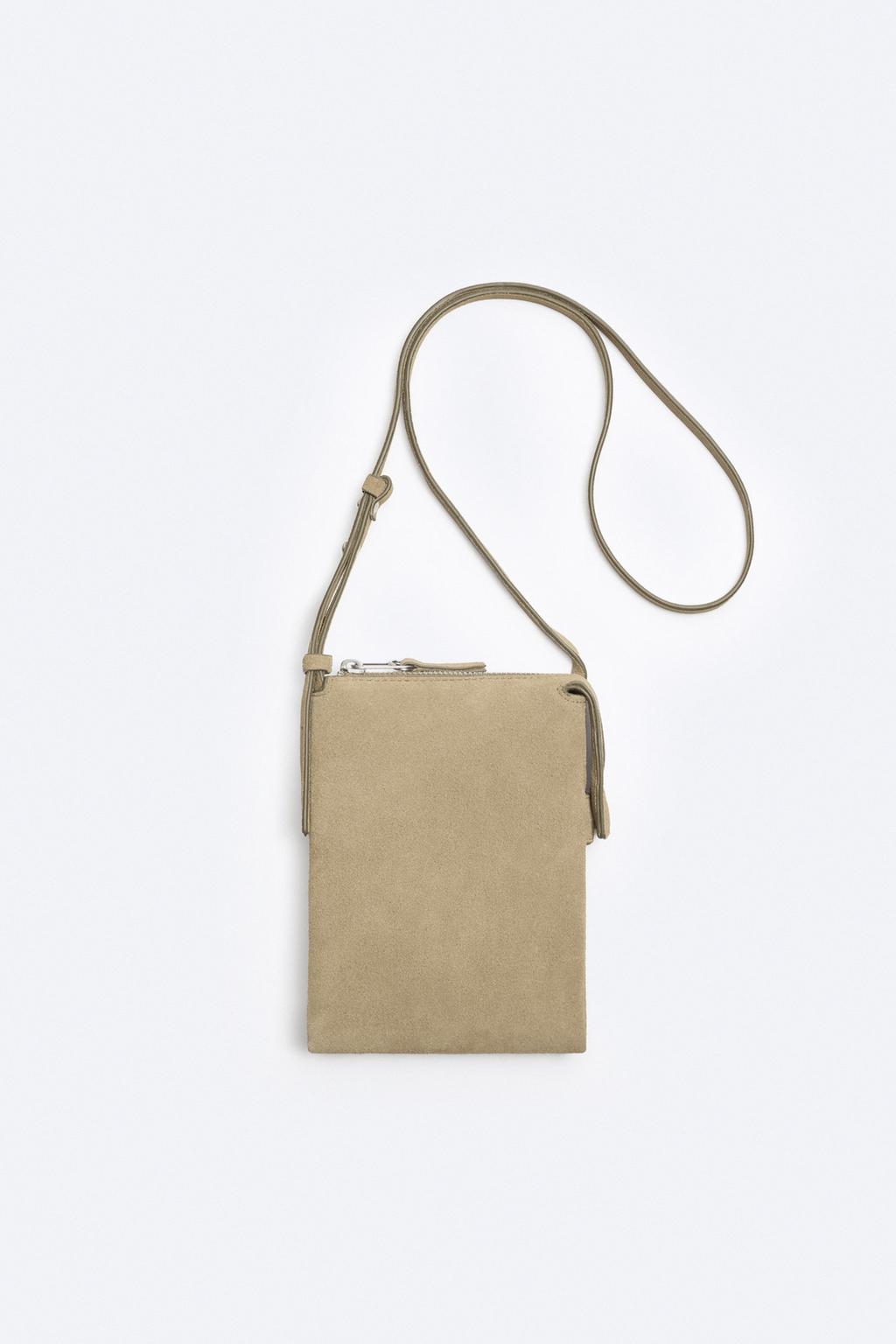 Кожаная мини-сумка кроссбоди ZARA, песочно-коричневый