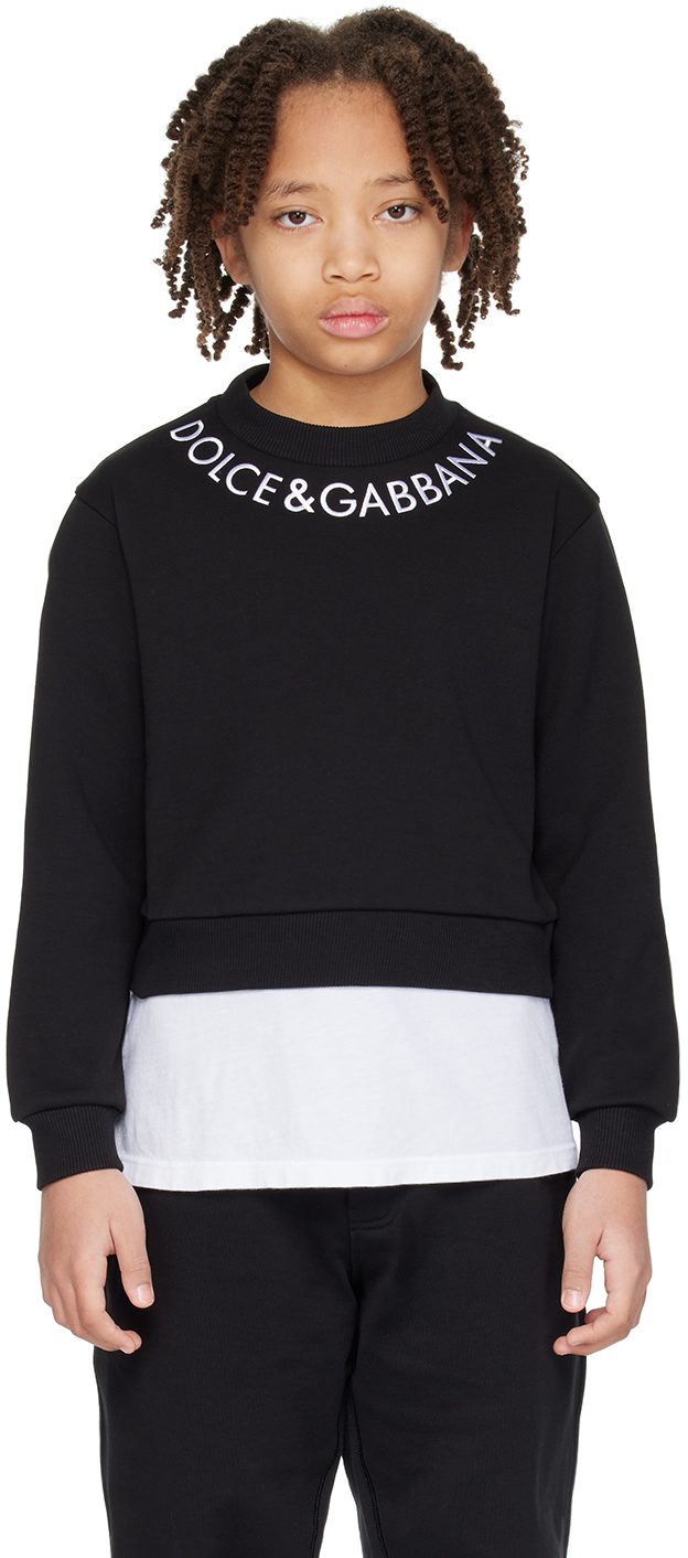 Детский черный свитшот с вышивкой Dolce&Gabbana