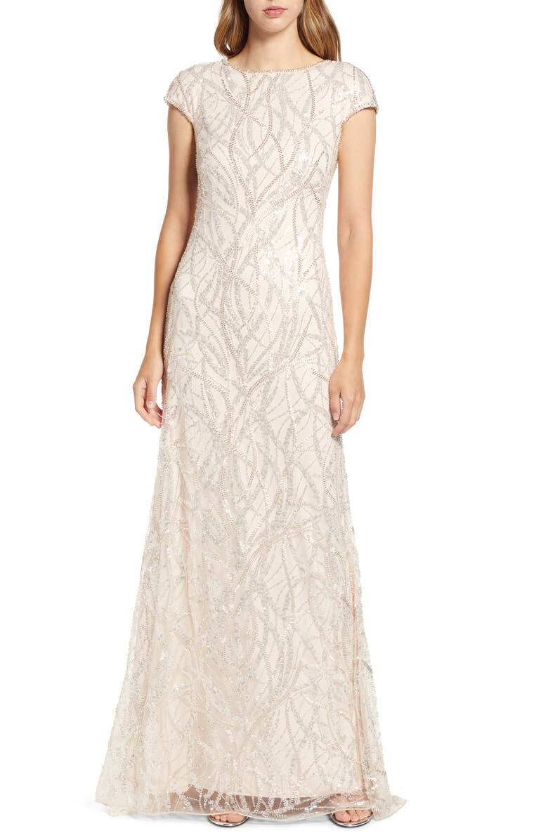 

Расшитое бисером платье с короткими рукавами TADASHI SHOJI