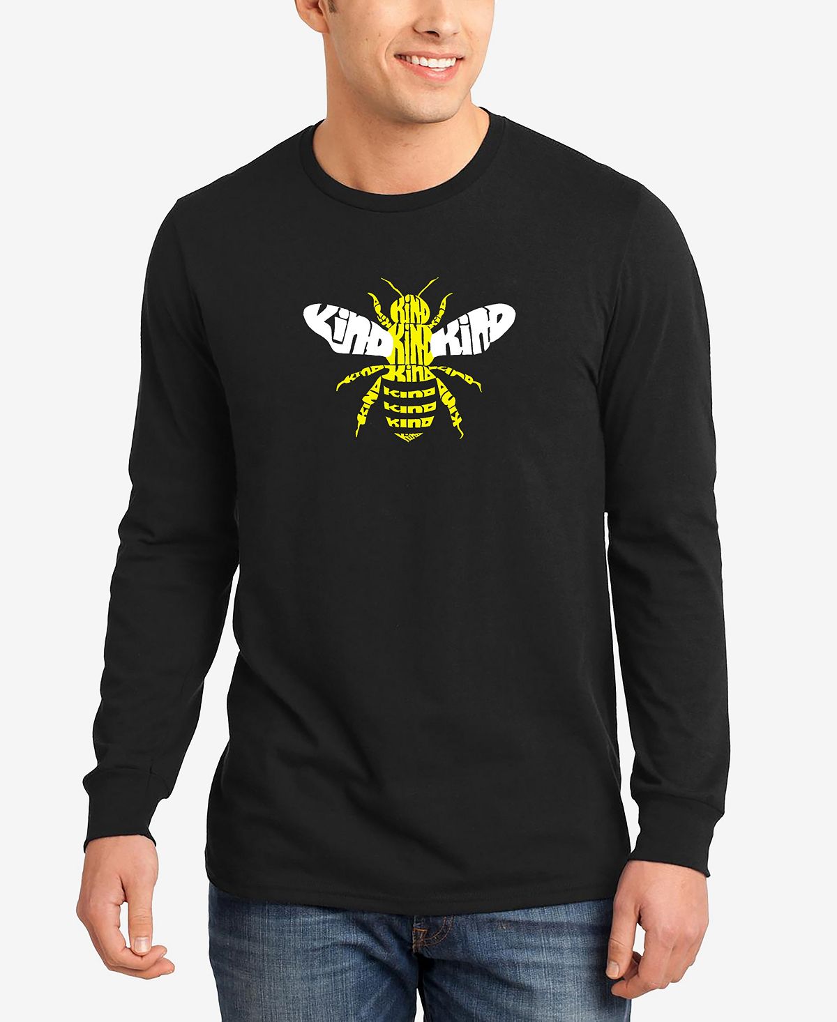 Мужская футболка с длинными рукавами bee kind word art LA Pop Art, черный