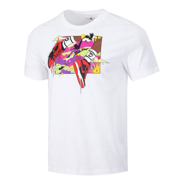 

Футболка Air Jordan Running Training Casual Round Neck Cartoon Printing Short Sleeve White, Белый