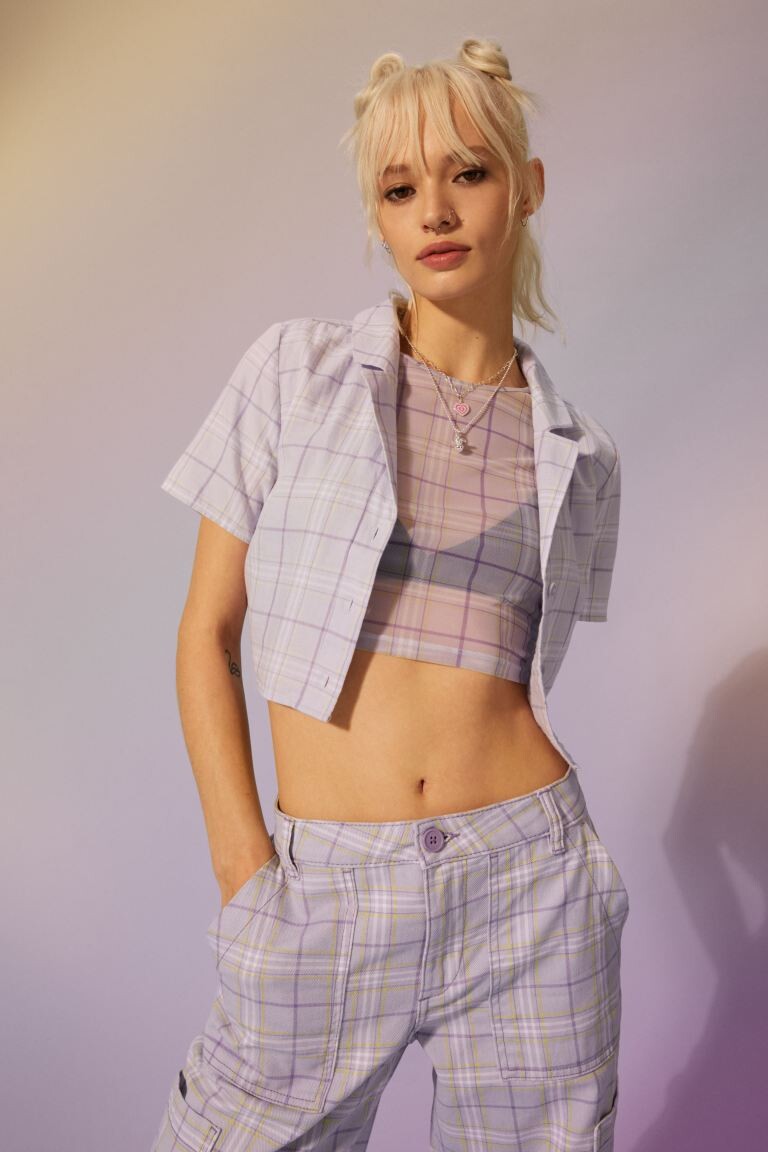 

Короткая рубашка H&M, фиолетовый/клетка