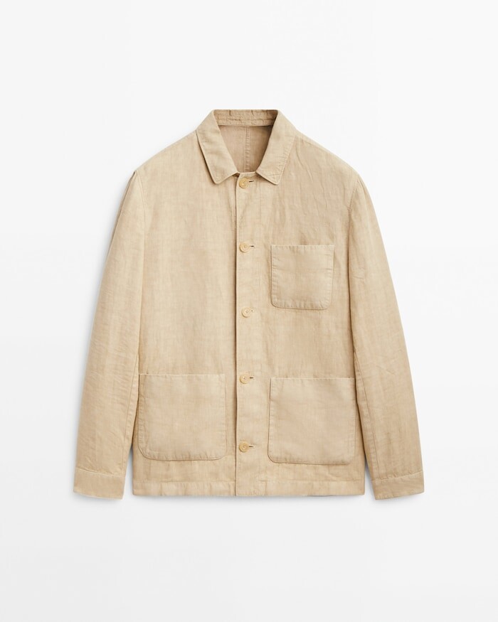

Куртка-рубашка Massimo Dutti matching dyed linen, бежевый