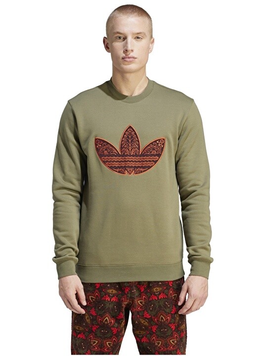 

Масляно-зеленый мужской свитшот с круглым вырезом Adidas