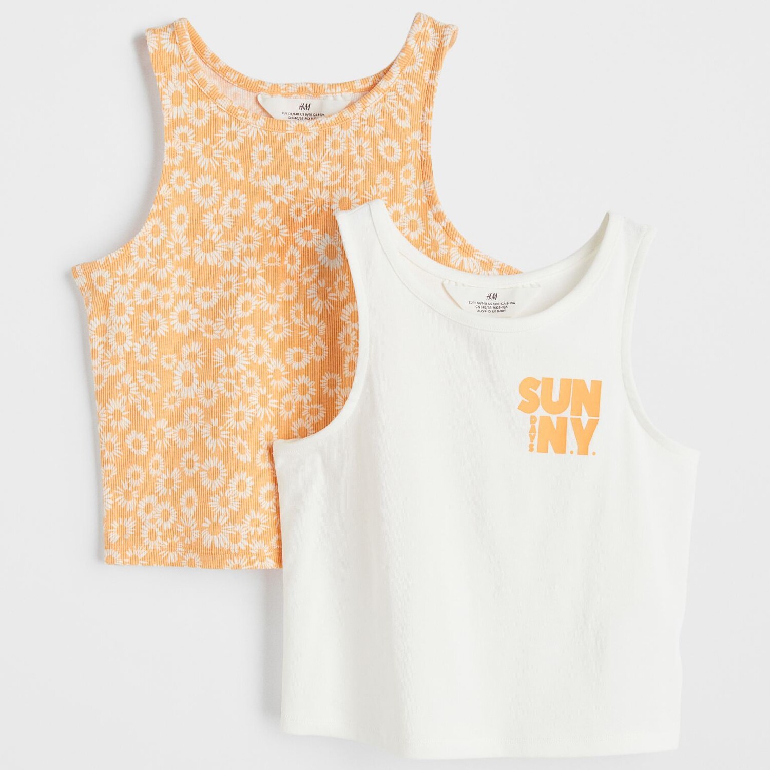 

2 пары хлопковых футболок H&M Flowers, желтый