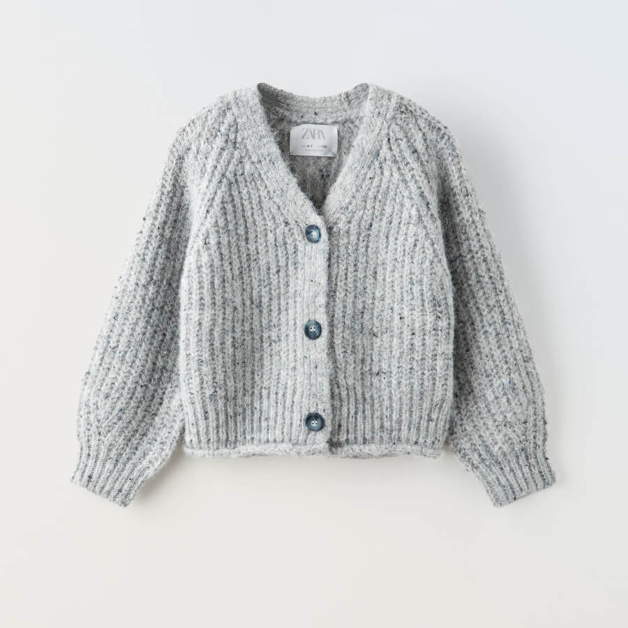 Кардиган для девочки Zara Knickerbocker-yarn-effect Knit, жемчужно-серый женский жаккардовый трикотажный кардиган с v образным вырезом