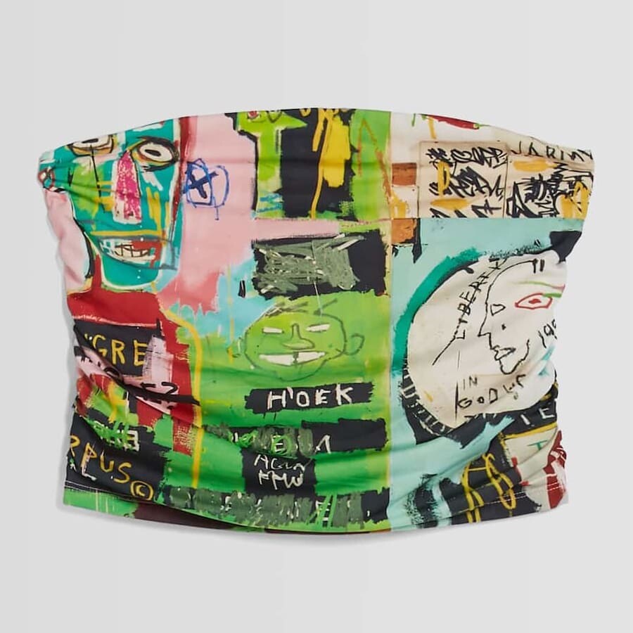 

Топ Bershka Strapless Jean-Michel Basquiat Print, розовый/мультиколор