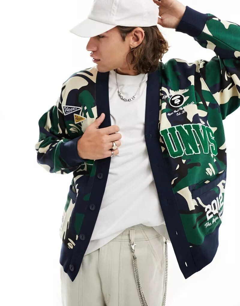 

Темно-синяя университетская флисовая куртка AAPE BY A BATHING APE