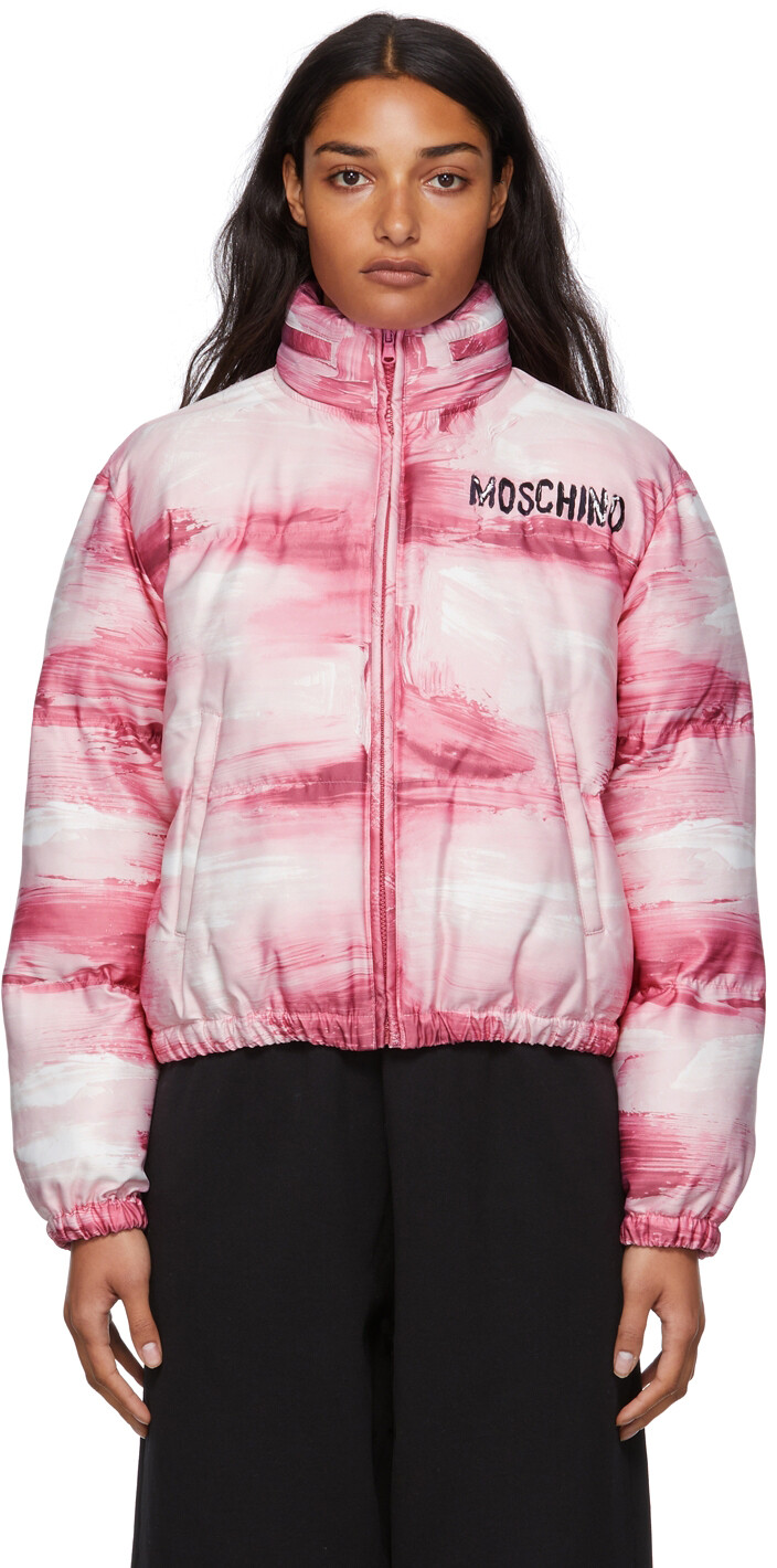 

Розовая дутая куртка с росписью Moschino, Розовый