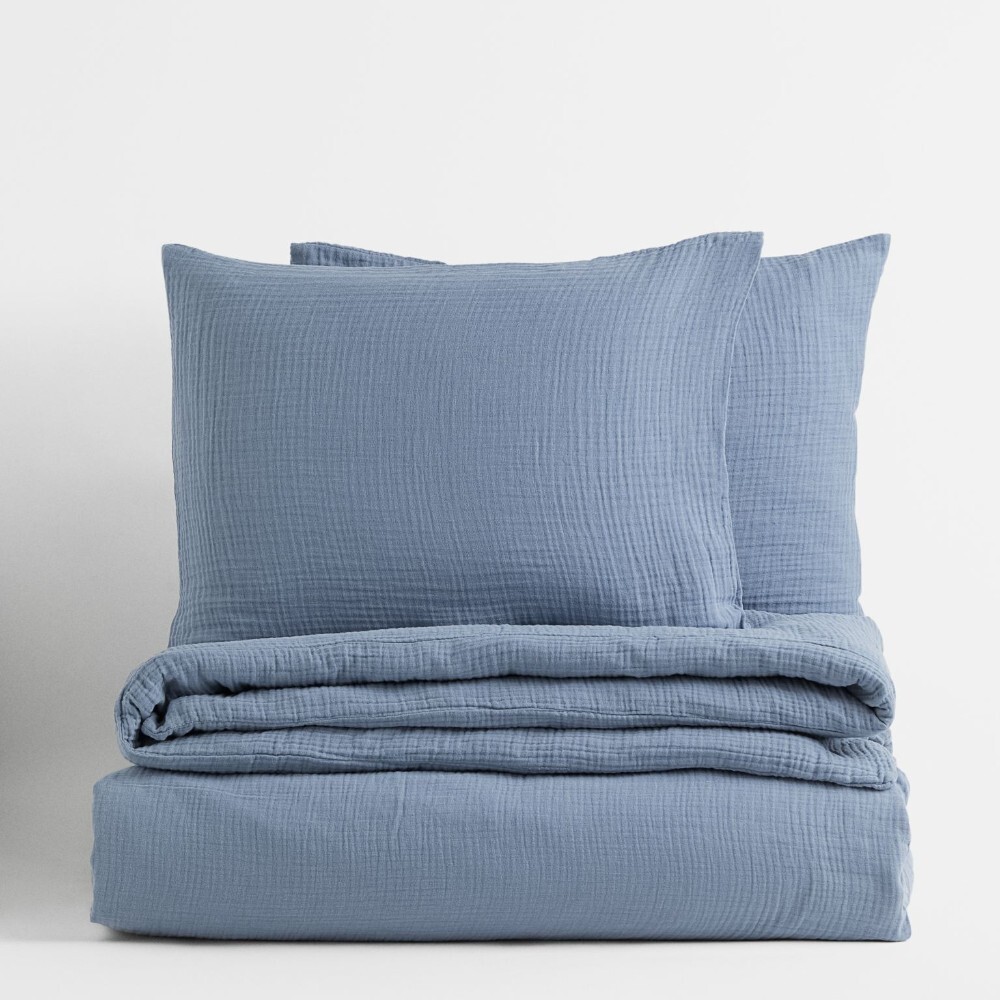 

Комплект двуспального постельного белья H&M Home Muslin King, синий