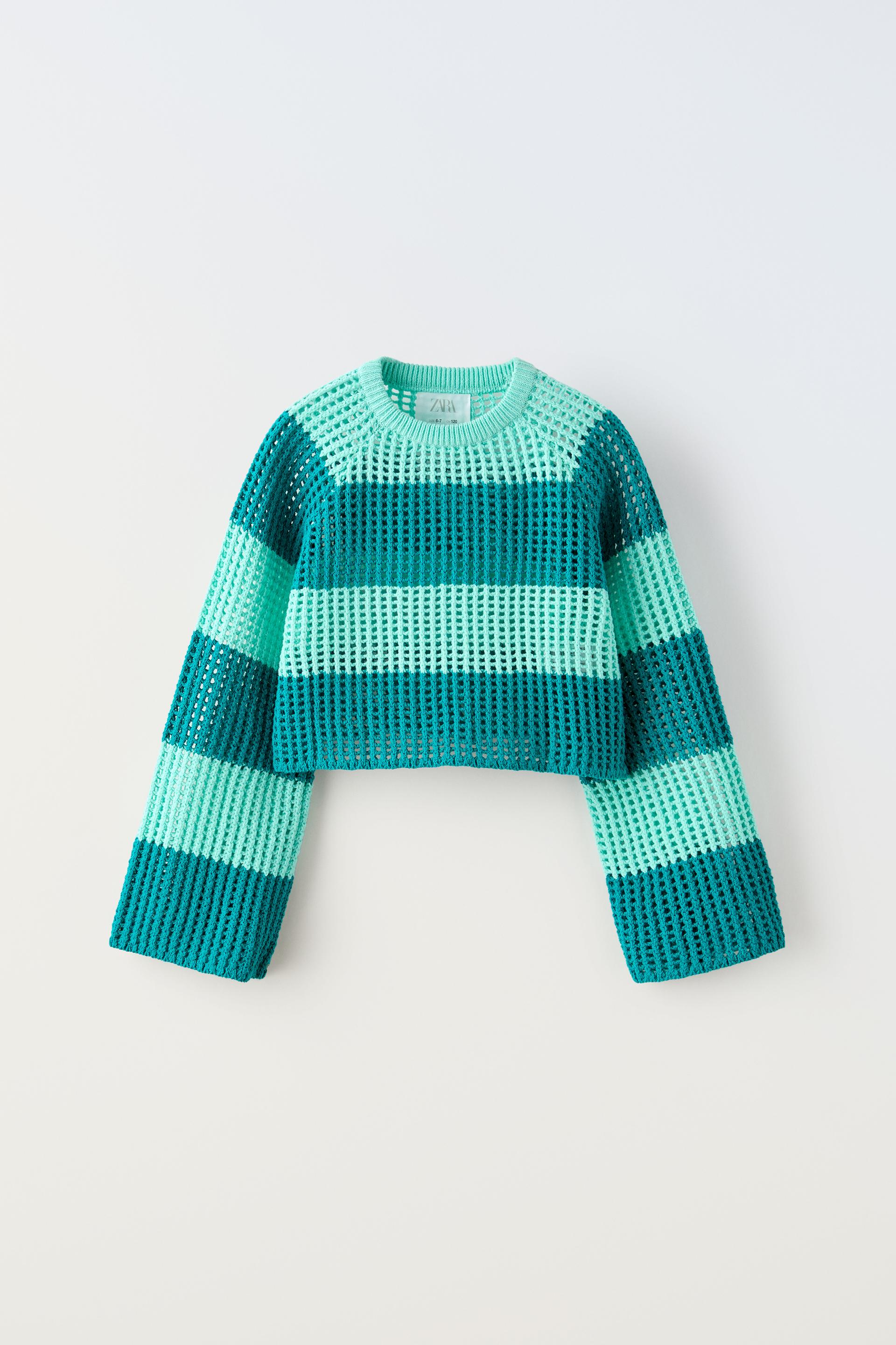 Свитер Zara Striped Knit, бирюзовый поло zara striped knit shirt зеленый