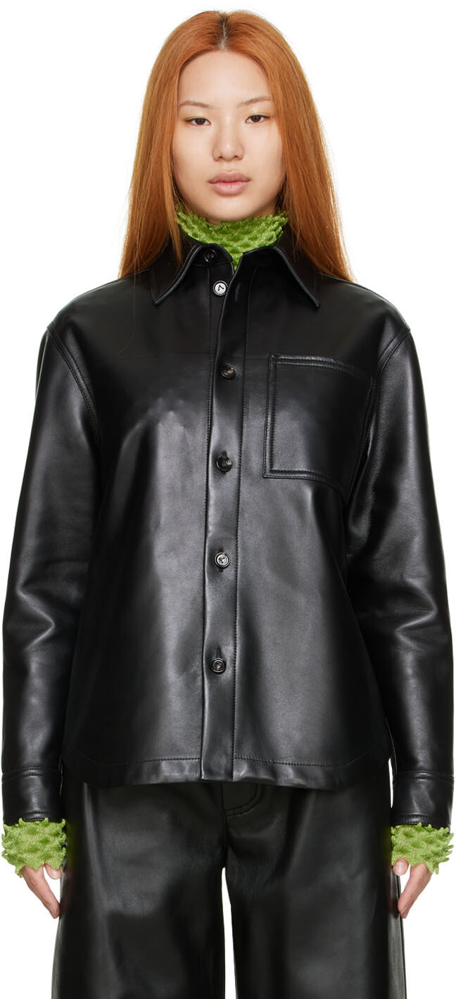 

Черная кожаная рубашка Bottega Veneta