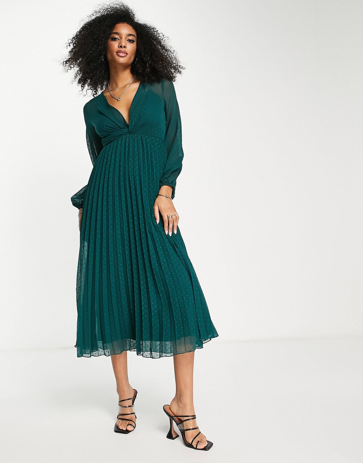 

Зеленое платье миди со складками и складками спереди ASOS DESIGN Dobby Twist ASOS DESIGN
