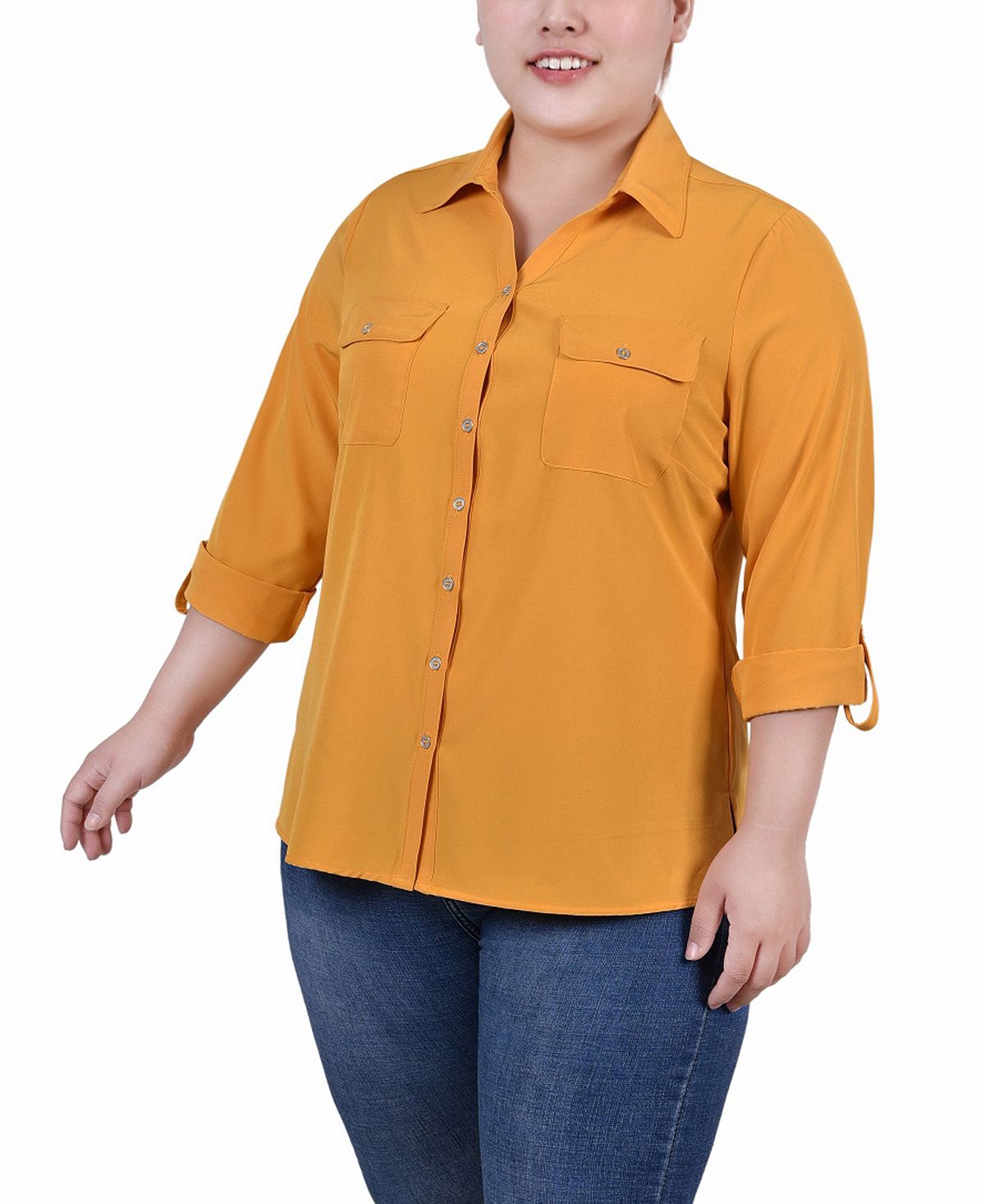 Плюс размер блузка с отворотами 3/4 и карманами NY Collection, мульти блуза freya collection милителла