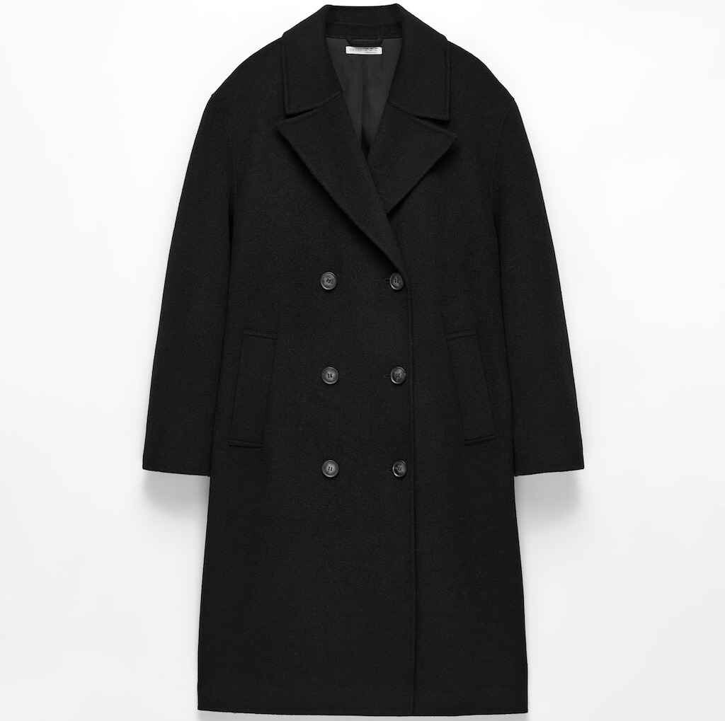 

Пальто Oysho Short Long Wool Blend, черный