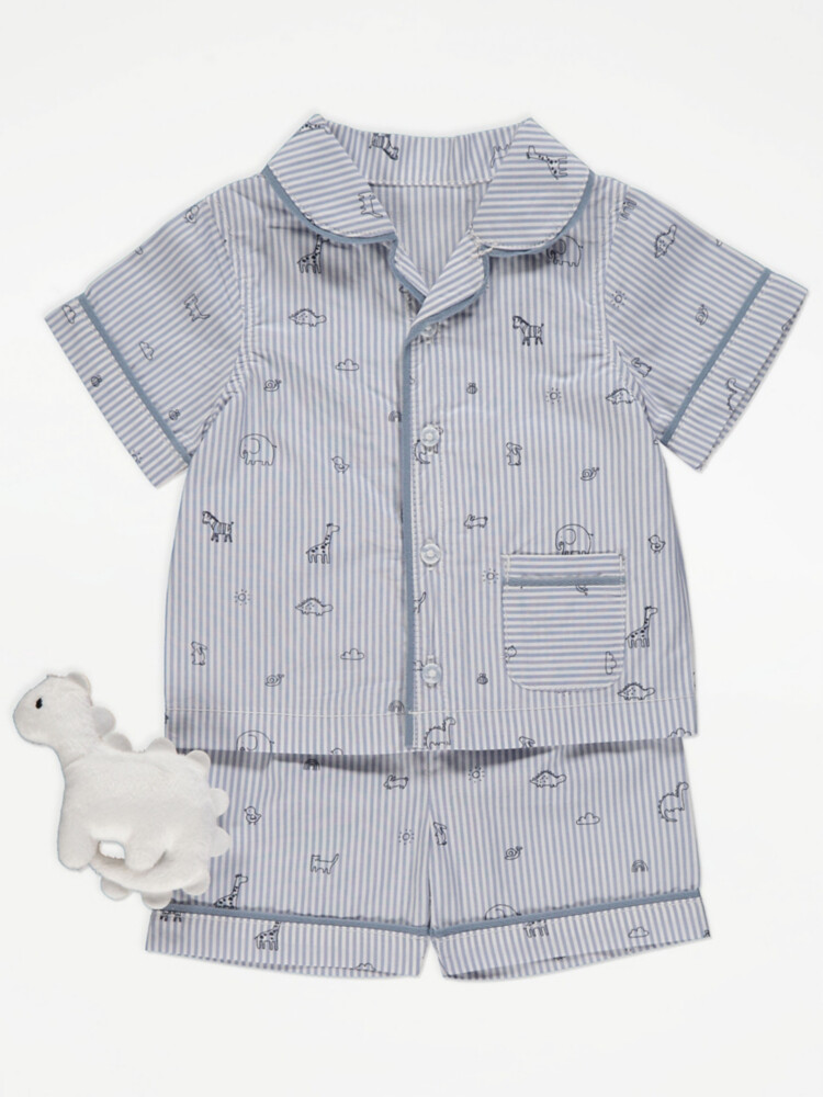 

Рубашка в синюю полоску с животными, короткая пижама и игрушка George., синий