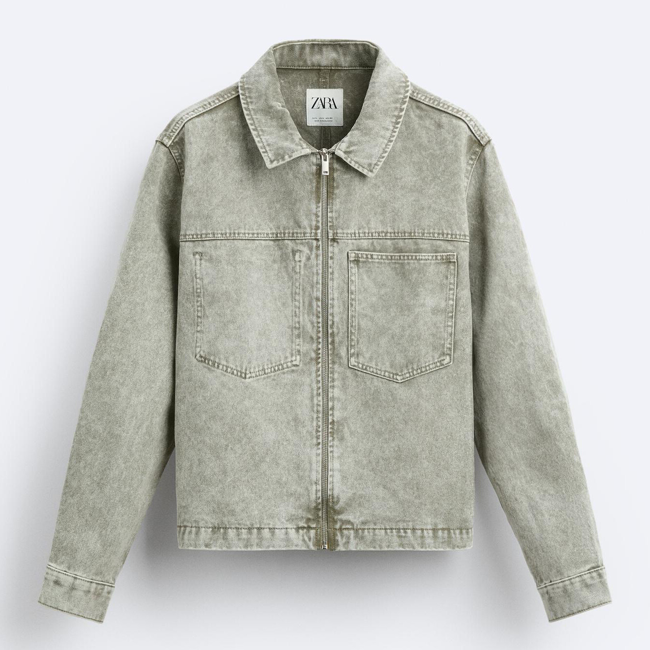 Куртка Zara Acid Wash Denim, серо-зеленый куртка zara acid wash denim серо зеленый