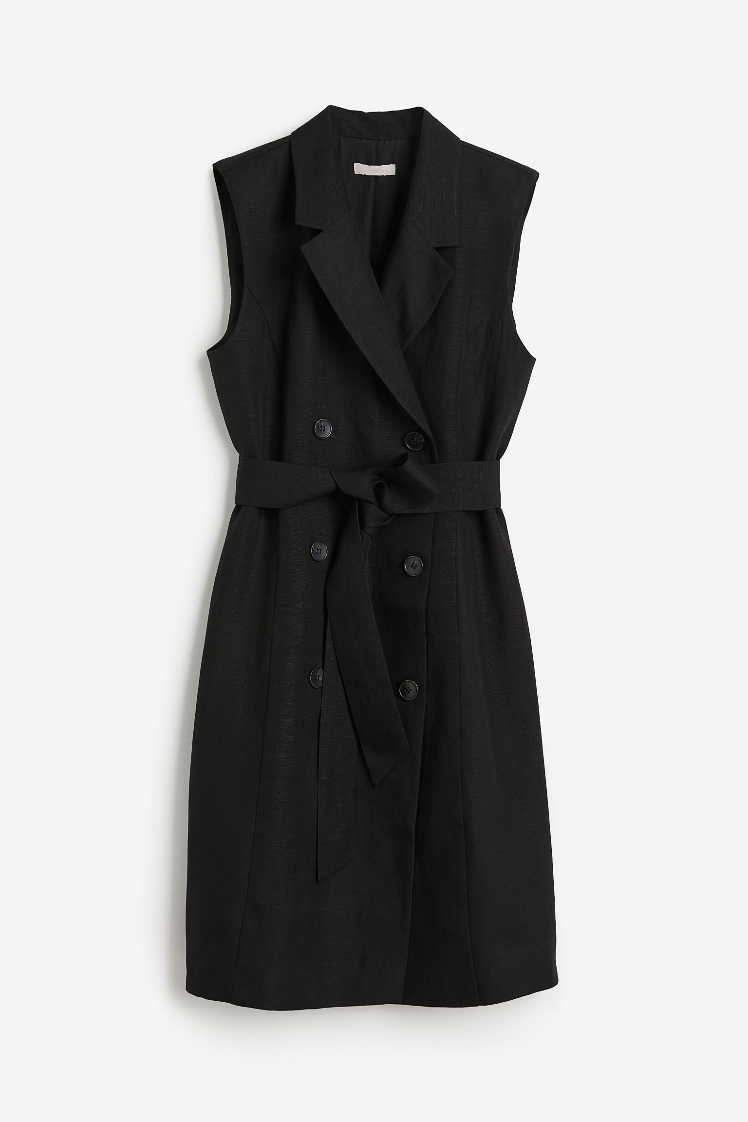 Платье H&M Linen-blend Tie-belt, черный