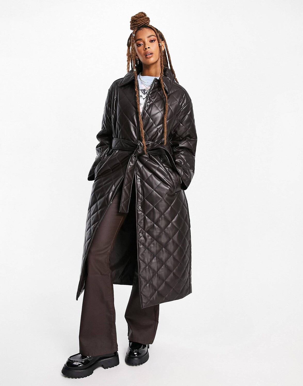 

Коричневый стеганый тренч из искусственной кожи ASOS DESIGN hero