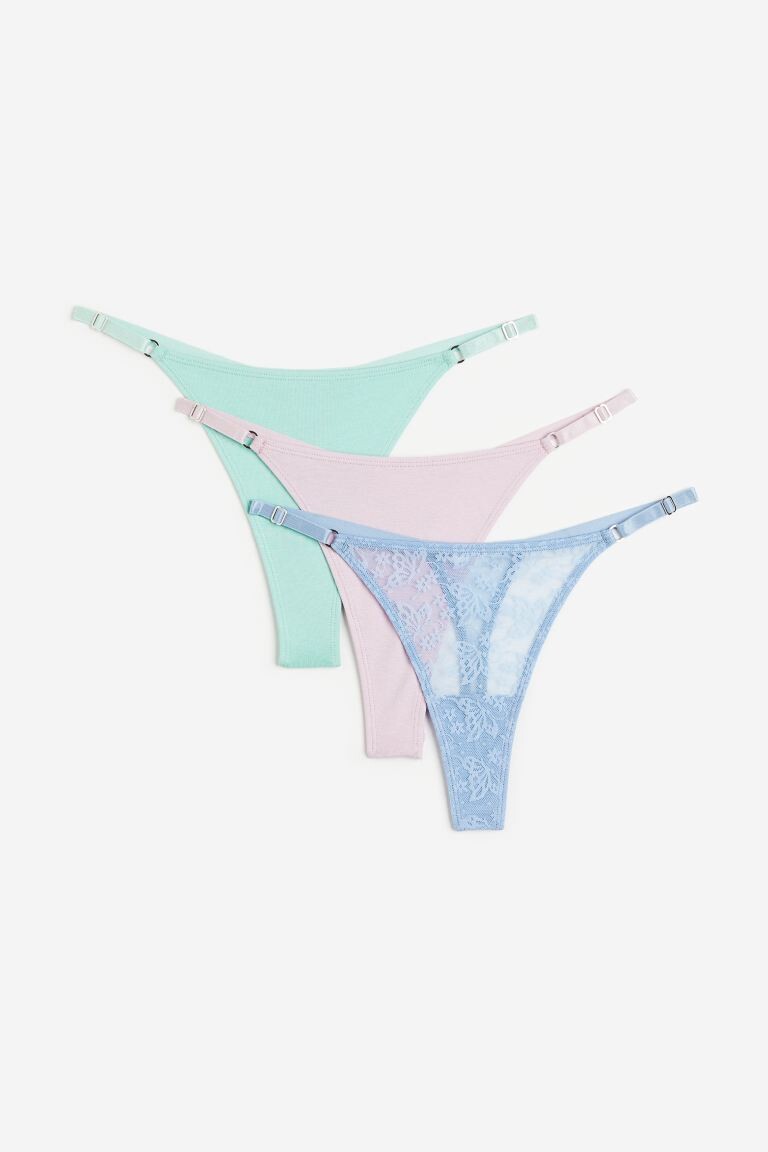 

3 пары хлопковых трусов-стрингов H&M, мятно-зеленый/светло-розовый