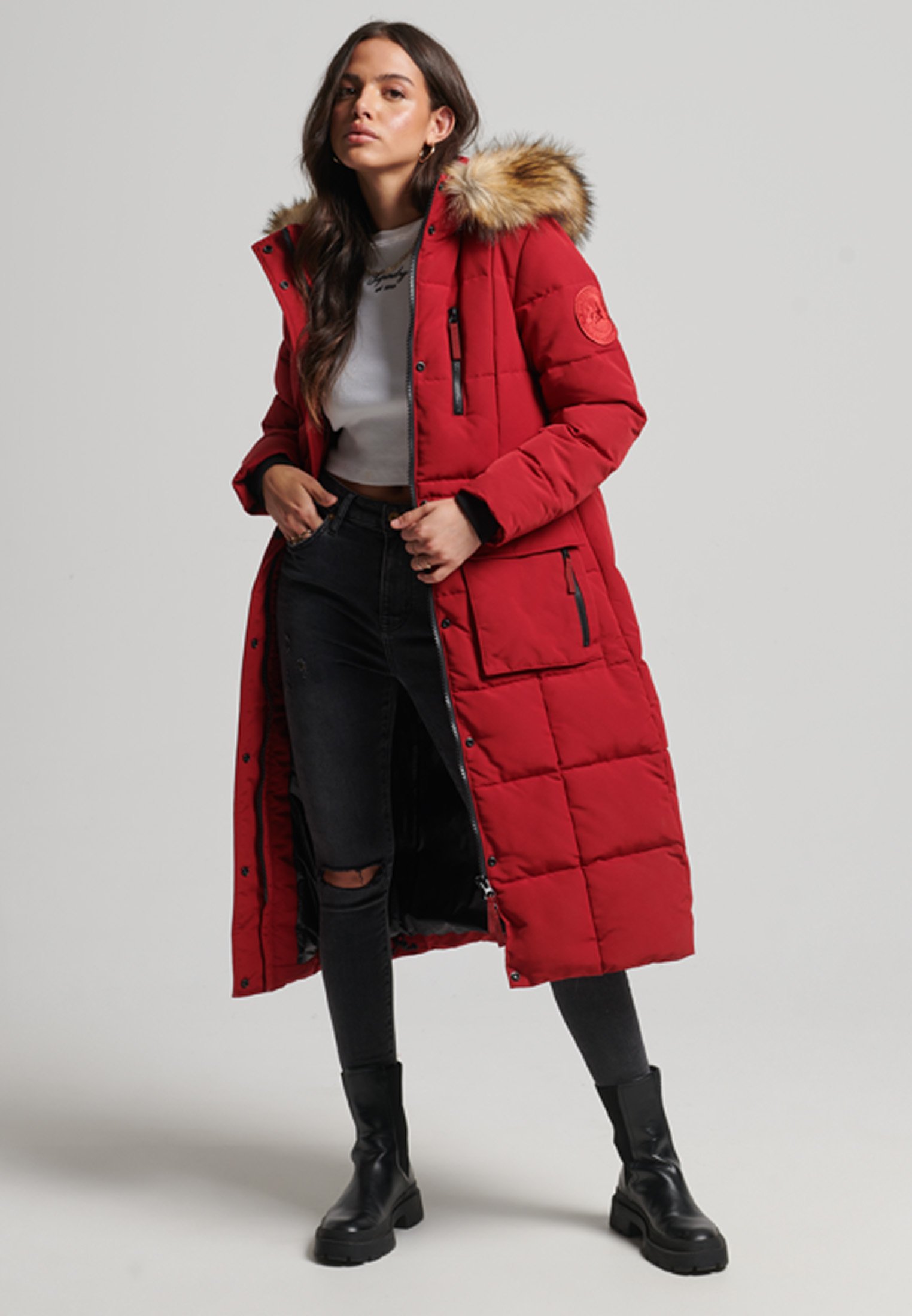 Пальто зимнее Superdry длинное, красный пальто зимнее superdry длинное красный