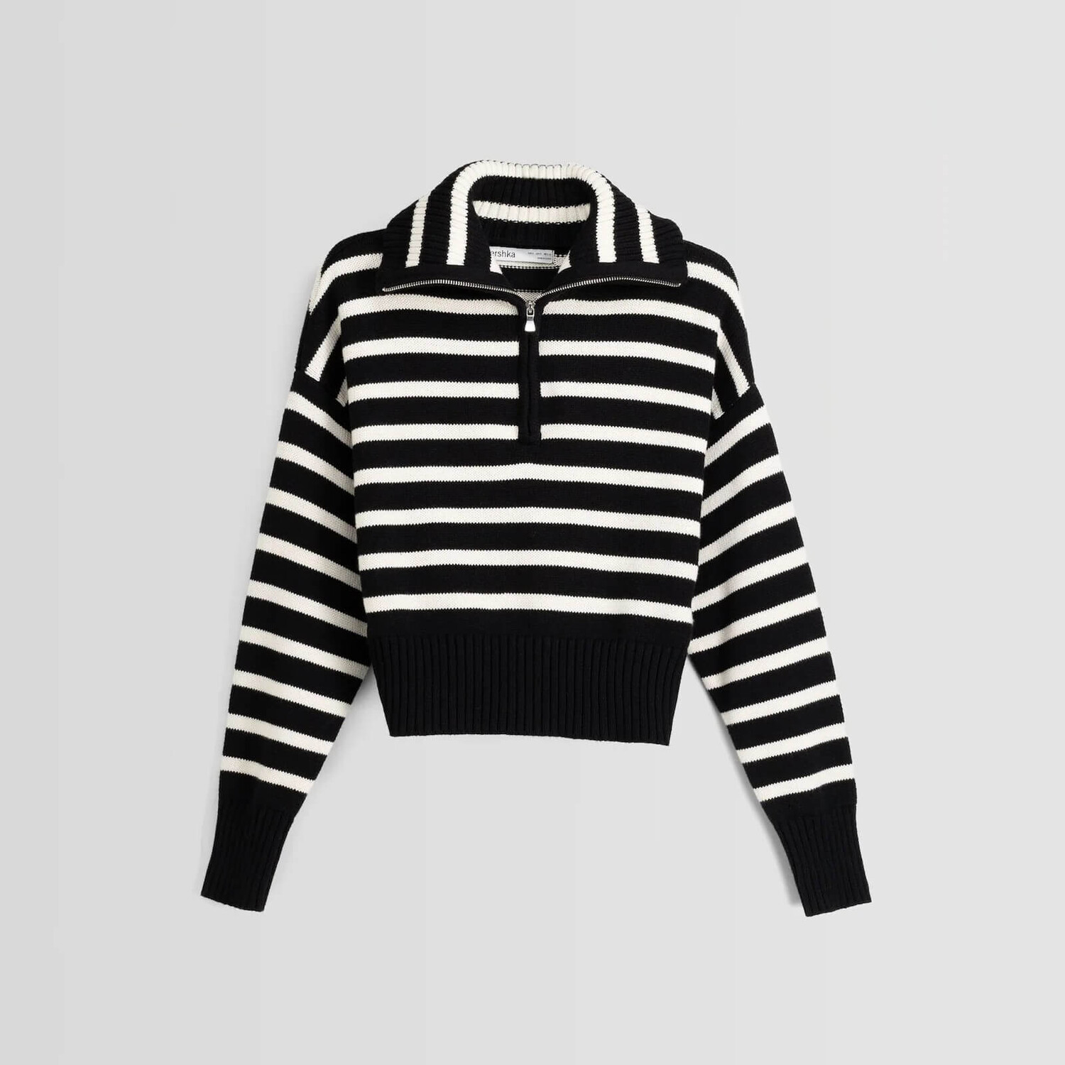 

Джемпер Bershka Striped With Zip, черный/белый