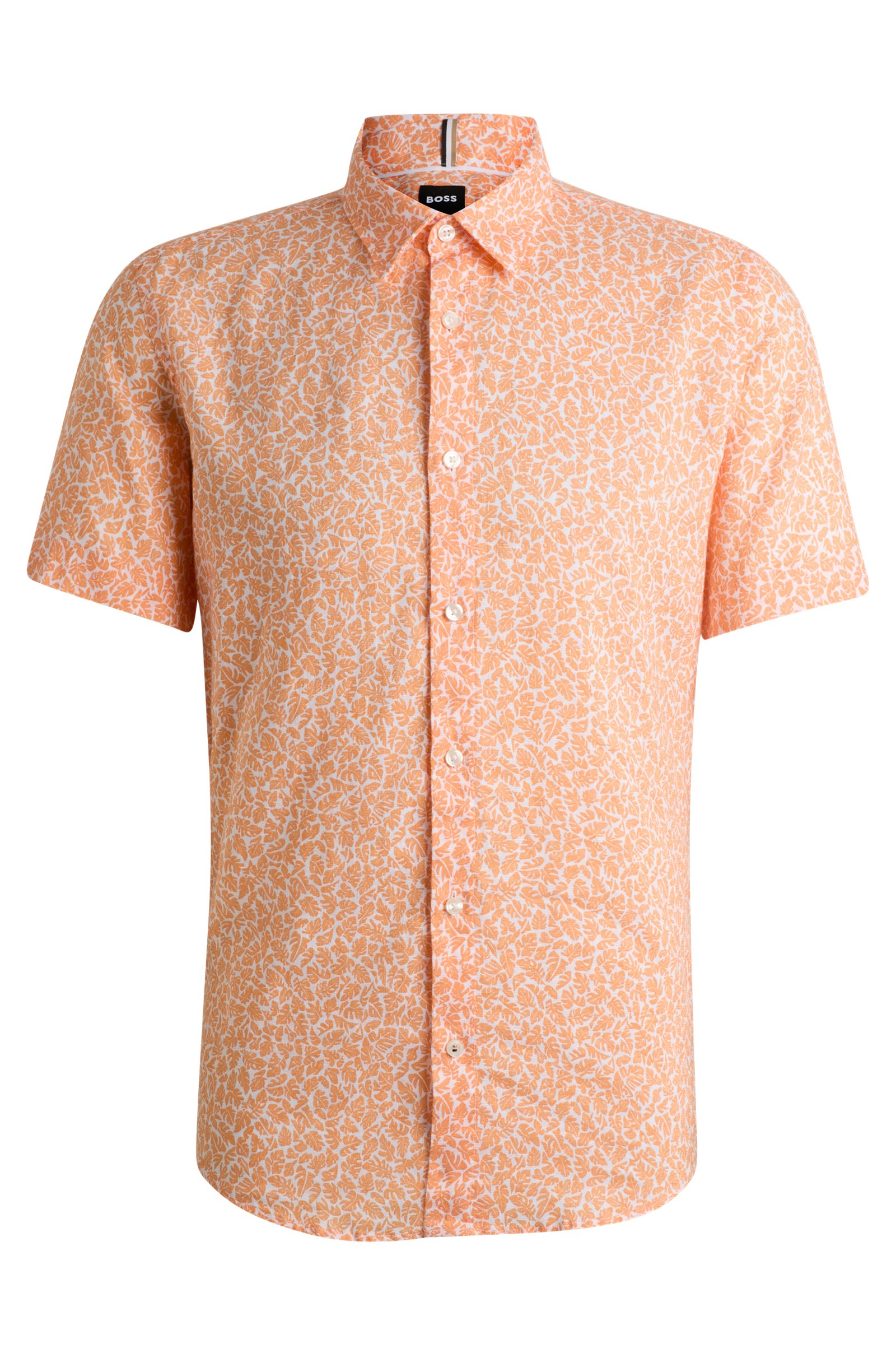Рубашка Boss Slim-fit In Printed Stretch-linen Chambray, оранжевый фото