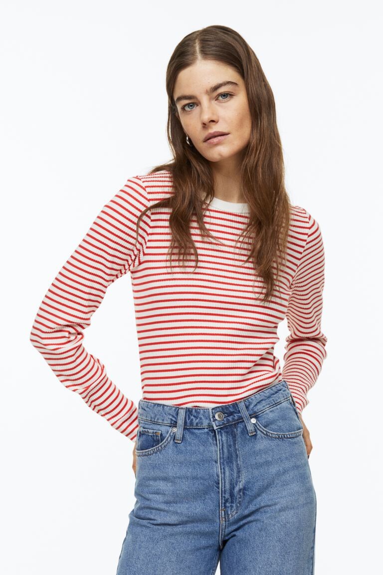 

Ребристый топ H&M, красный/полосатый