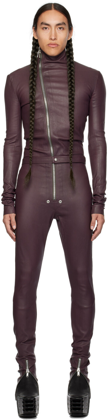 

Фиолетовый кожаный комбинезон Rick Owens Gary, Коричневый