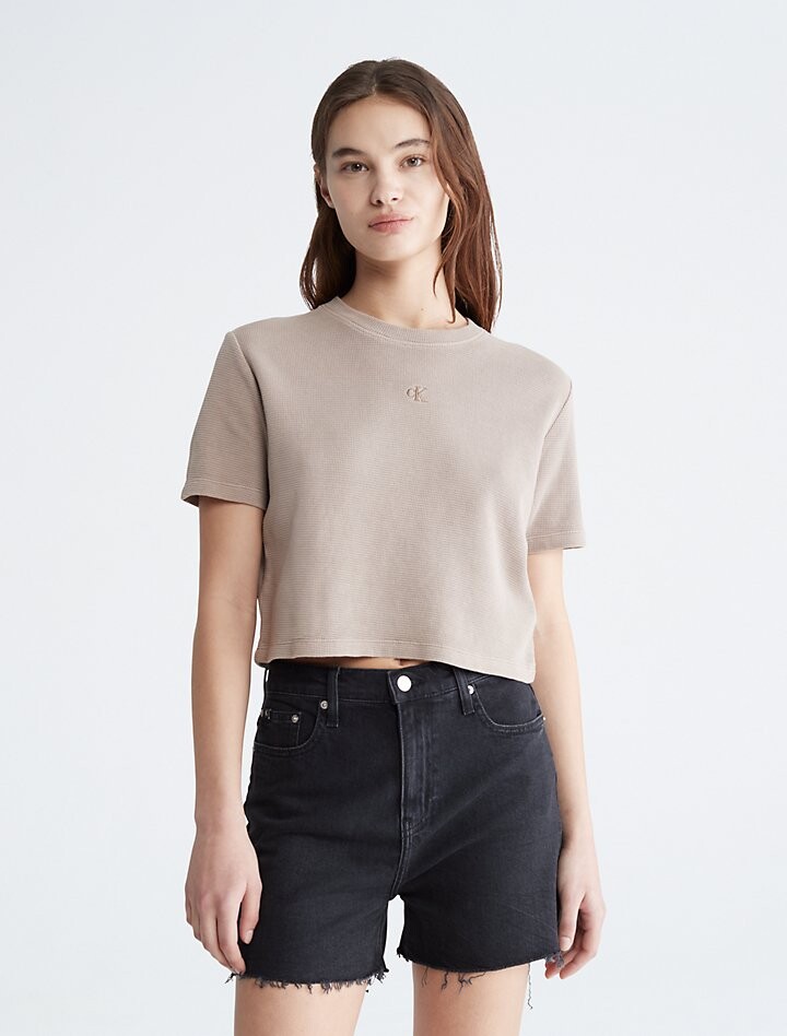 

Укороченная трикотажная футболка вафельного кроя Calvin Klein