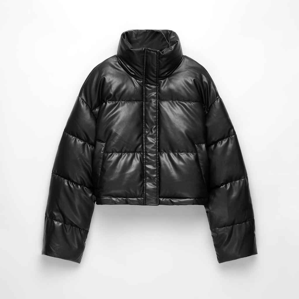 

Куртка Oysho Primaloft Leather-effect Short Jacket, черный
