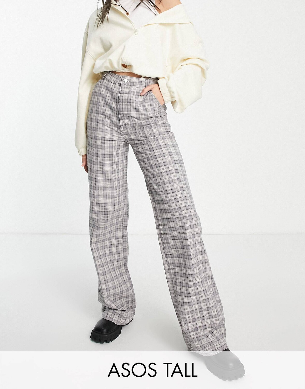 

Серые брюки прямого кроя в клетку ASOS DESIGN Tall