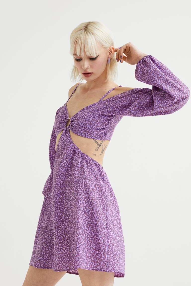 

Короткое платье с вырезами H&M, фиолетовый/цветы