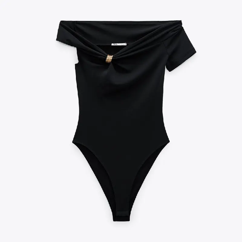 

Боди Zara Asymmetric With Embellishment, черный