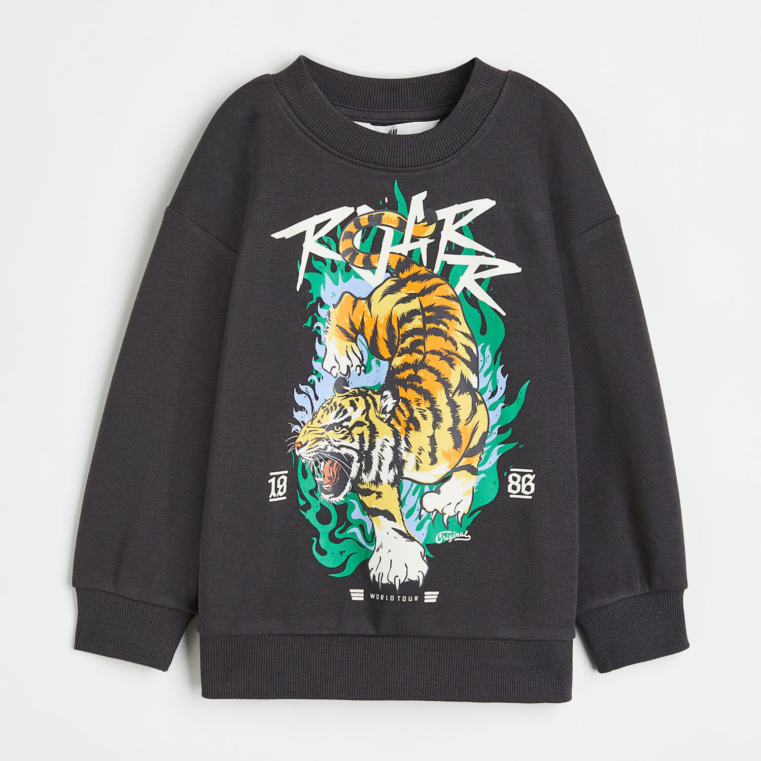

Толстовка оверсайз H&M Tiger, темно-серый/оранжевый/белый