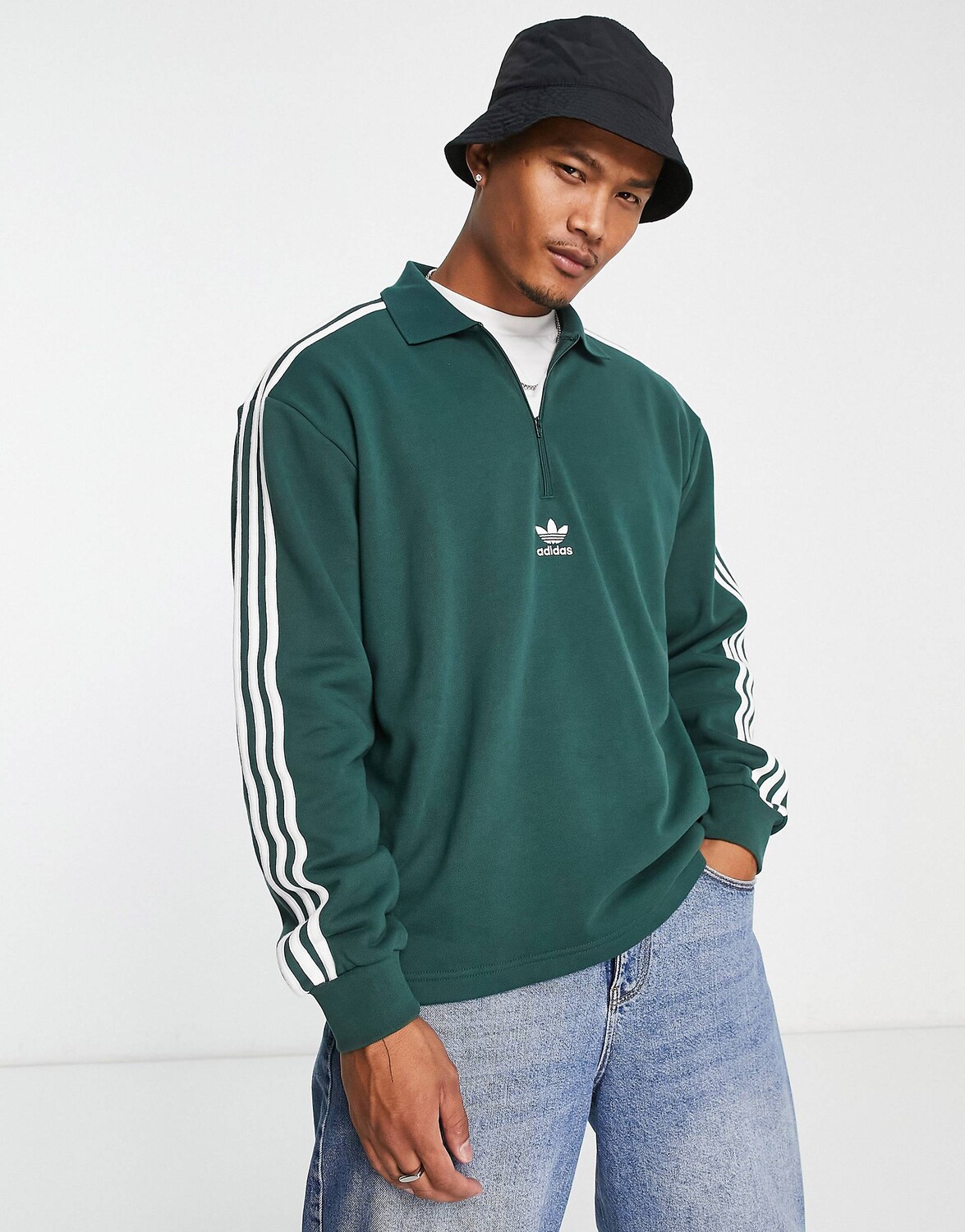 

Зеленый топ для регби с тремя полосками adidas Originals adicolor