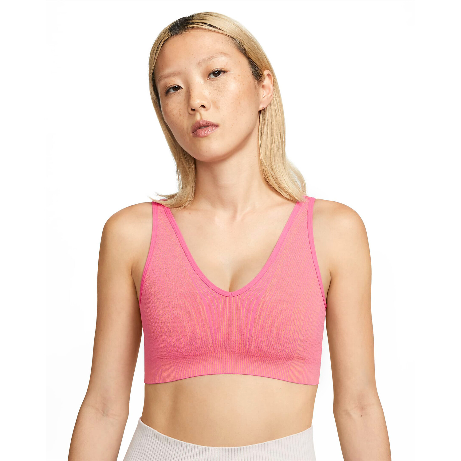 

Спортивный топ Nike Yoga Dry-Fit Indie Seamless Women's Light Support Non-Padded, розовый/оранжевый