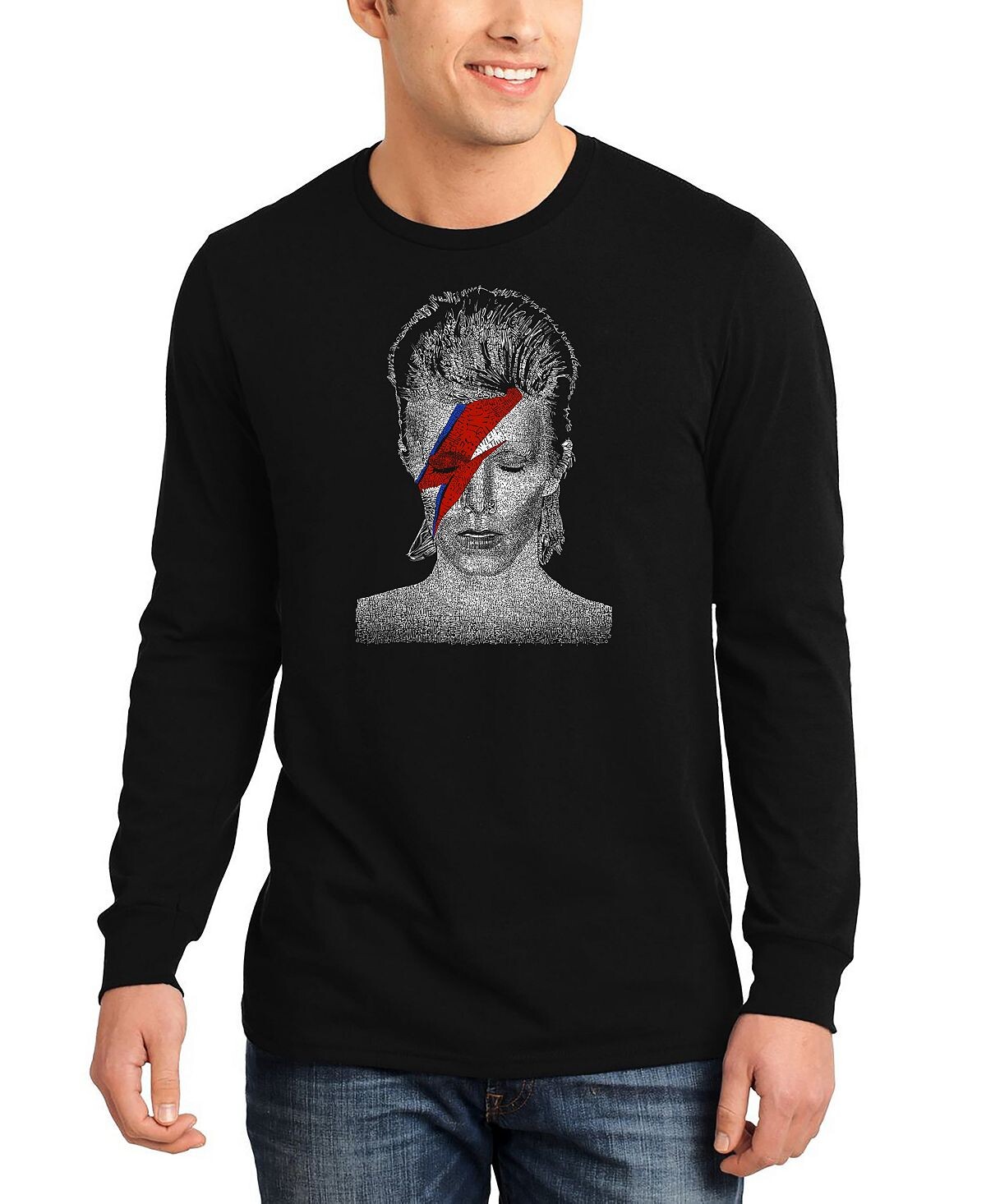 

Мужская футболка с длинным рукавом david bowie aladdin sane word art LA Pop Art, черный