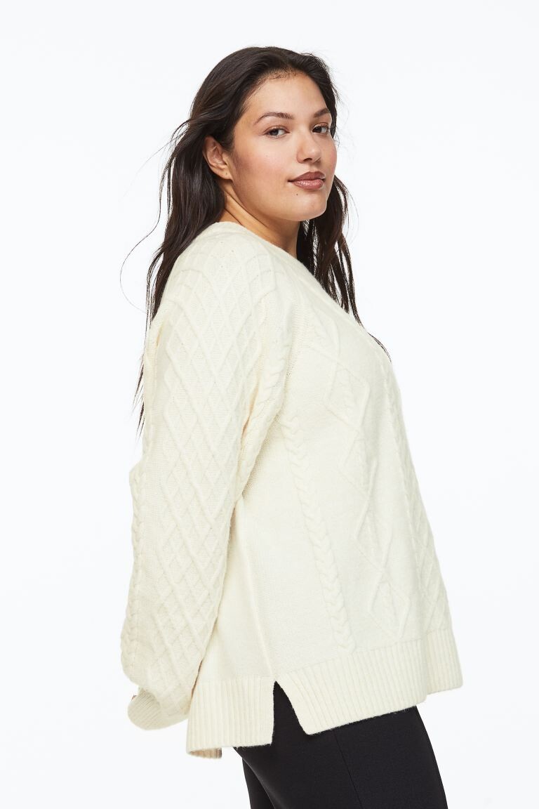 

H&M+ Свитер вязания косами, сливочный, Бежевый