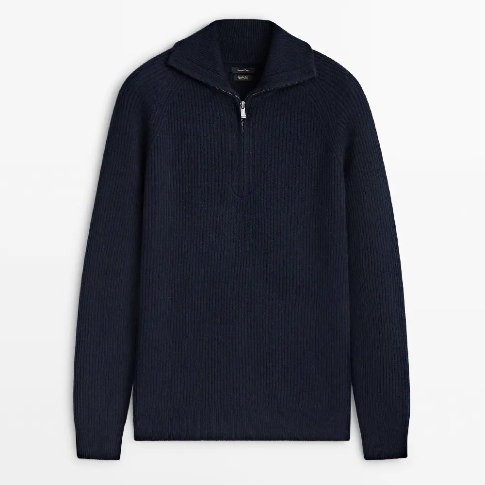 

Свитер Massimo Dutti Mock Neck Knit With Zip, темно-синий