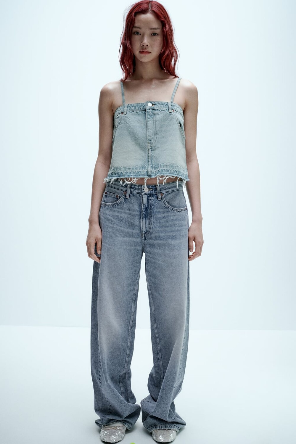 

Укороченный топ trf с эффектом юбки ZARA, синий