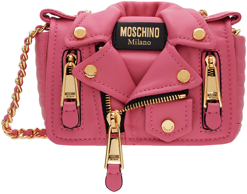 

Розовая байкерская сумка из кожи наппа Moschino