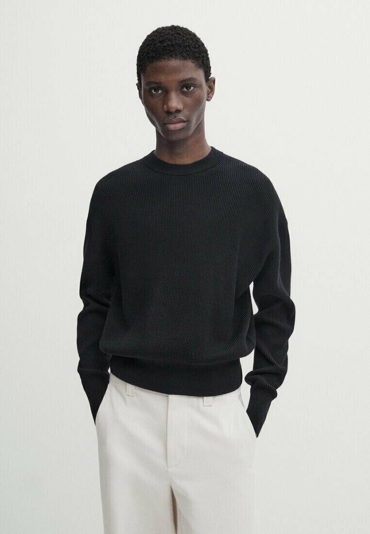 

Свитер Studio Textured Crew Neck Massimo Dutti, цвет mottled dark blue