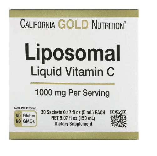 Липосомальный жидкий витамин С без вкуса 1000 мг 30 пакетиков по 5 мл California Gold Nutrition california gold nutrition липосомальный витамин b12 30 пакетиков по 5 мл 0 17 жидк унции