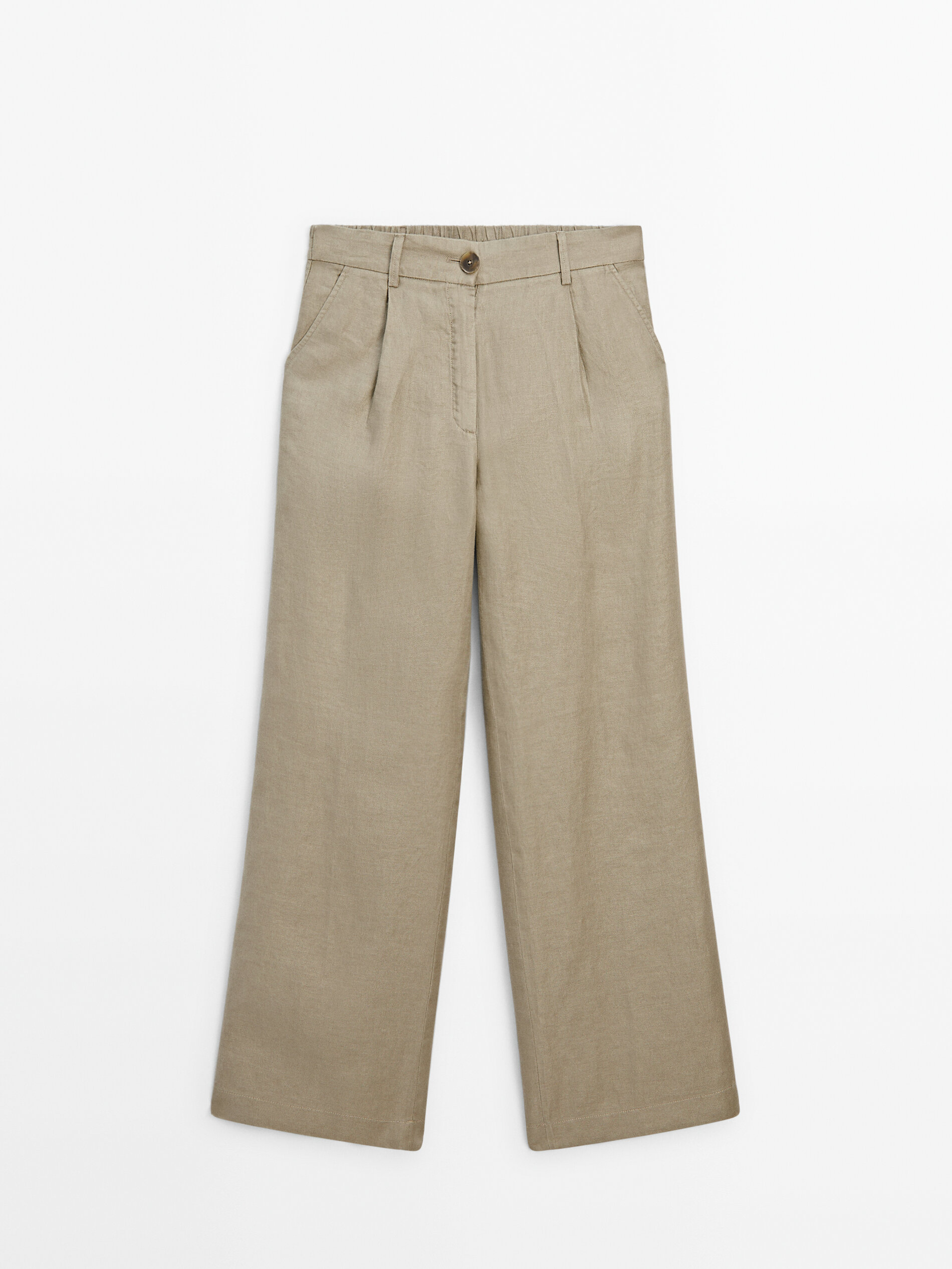 Брюки Massimo Dutti Wide-leg Linen, светло-коричневый брюки massimo dutti wide leg technical бежевый