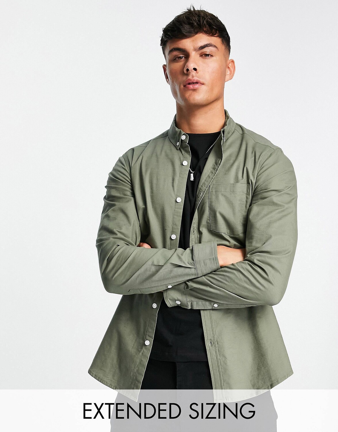

Приталенная оксфордская рубашка цвета хаки ASOS DESIGN