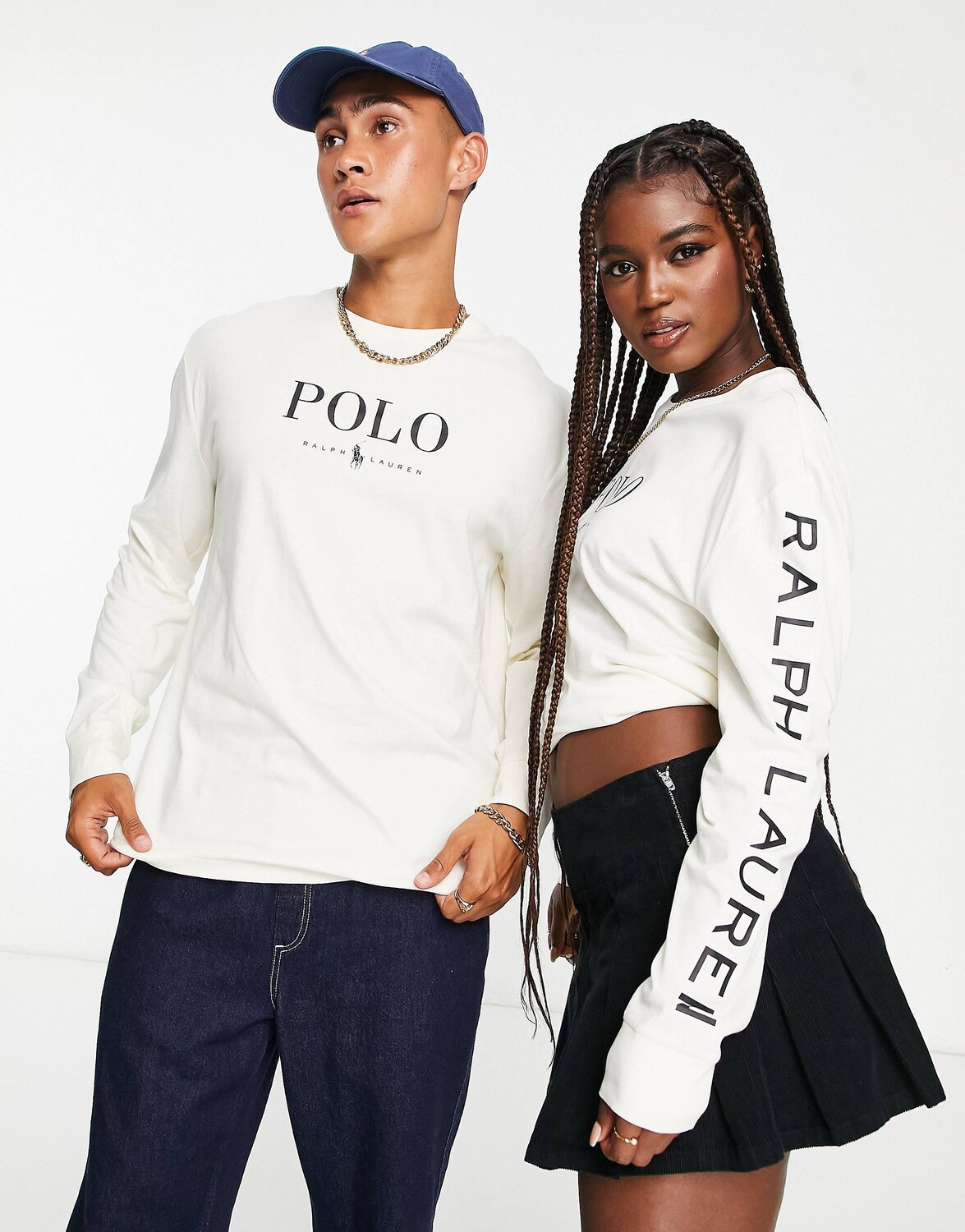 

Кремовая футболка с длинным рукавом и текстовым логотипом Polo Ralph Lauren x ASOS Exclusive Collab