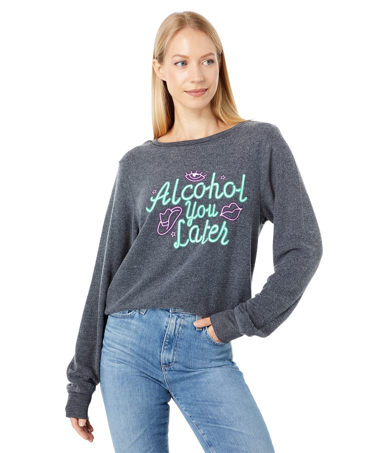 Пуловер Wildfox, Alcohol You Later Call Me Later Brushed Hacci Jersey Sweatshirt quote sweatshirt clothing talk to me later symbol tumblr slogan crewneck sweatshirt unisex more colors c830